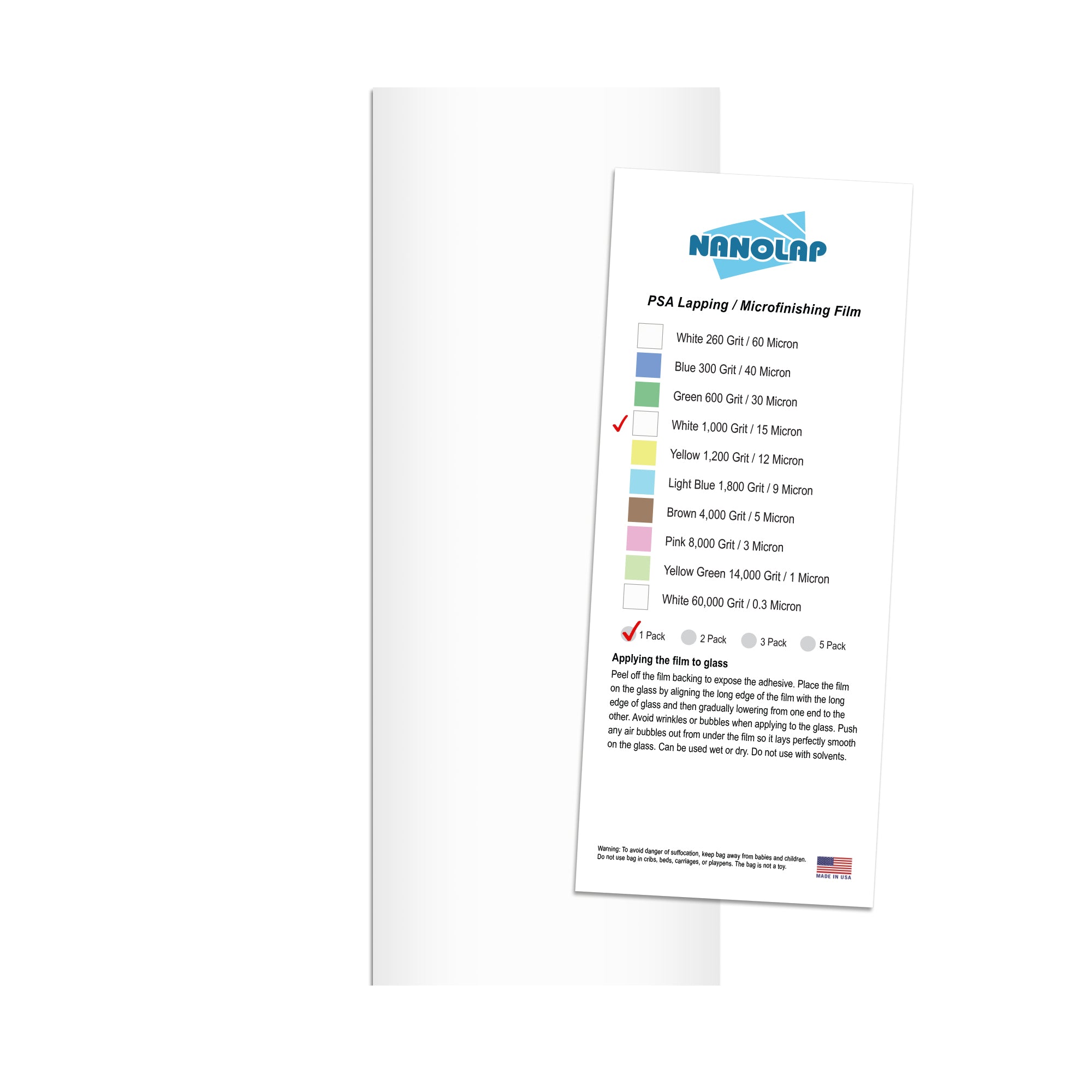 NANOLAP PSA Lapping Film 15 Micron (1,000 Grit) Adhesive Polishing Paper (1-Piece)