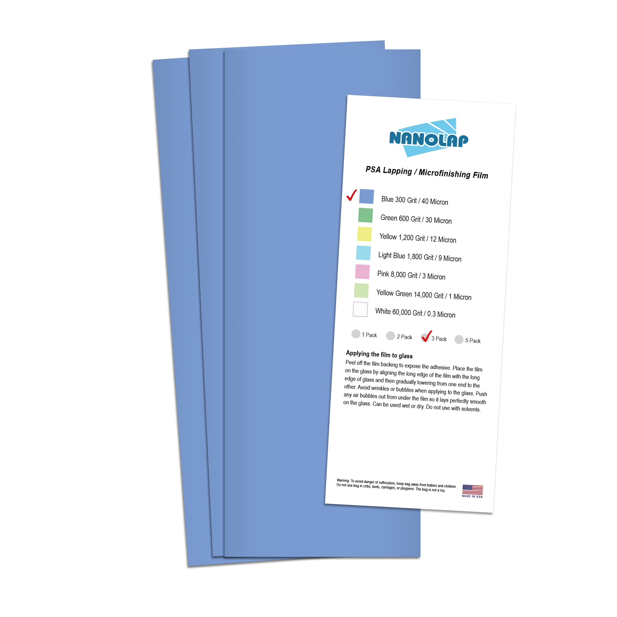 NANOLAP PSA Lapping Film 40 Micron (300 Grit) Adhesive Polishing Paper (3-Piece)