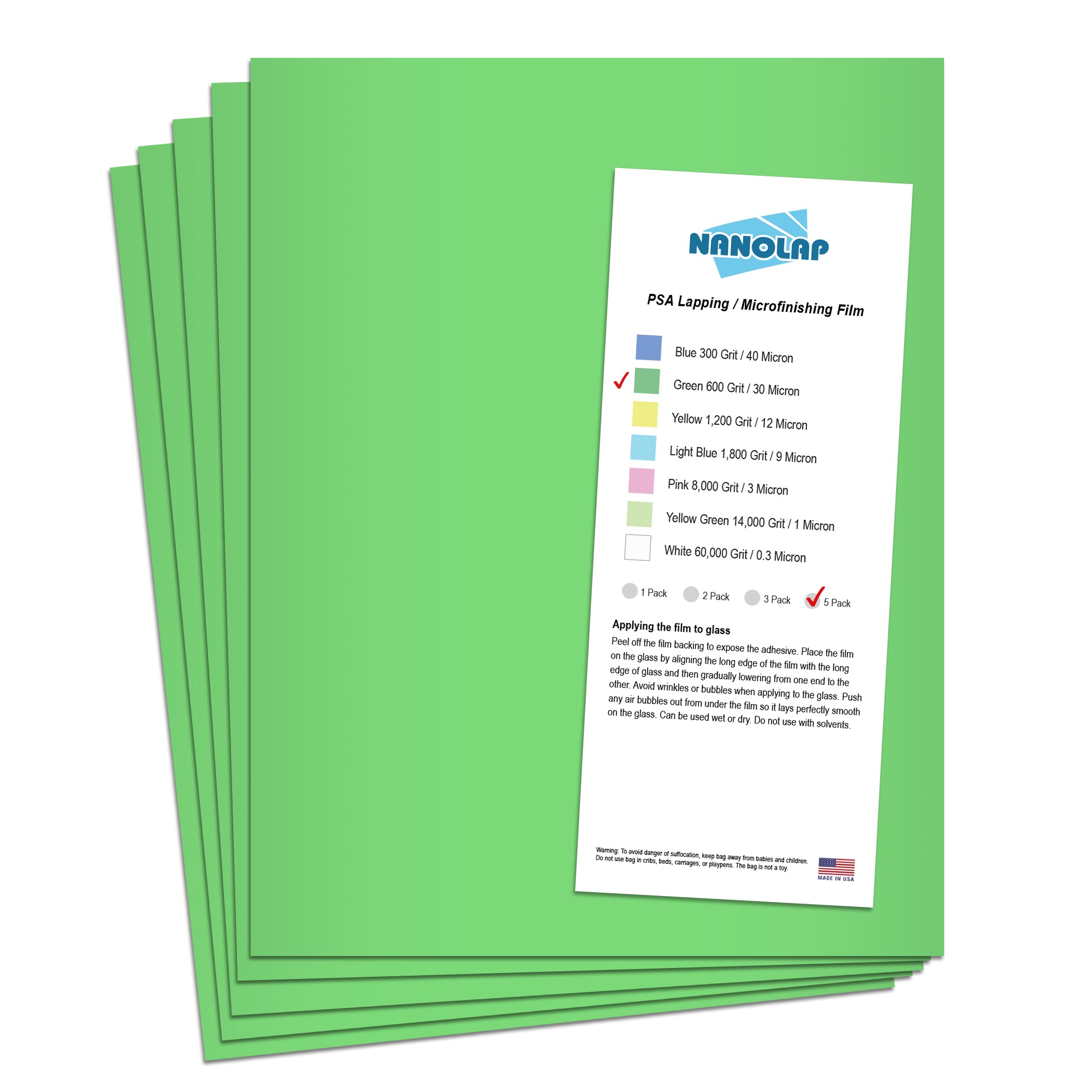 NANOLAP PSA Lapping Film 30 Micron (600Grit) Adhesive Polishing Paper (5-Piece)