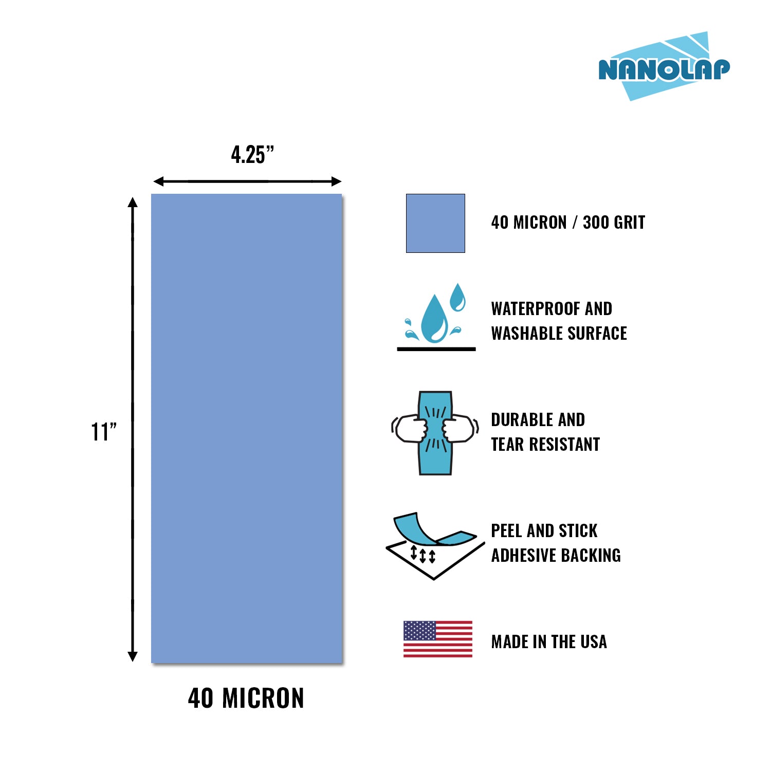 NANOLAP PSA Lapping Film 40 Micron (300 Grit) Adhesive Polishing Paper (2-Piece)