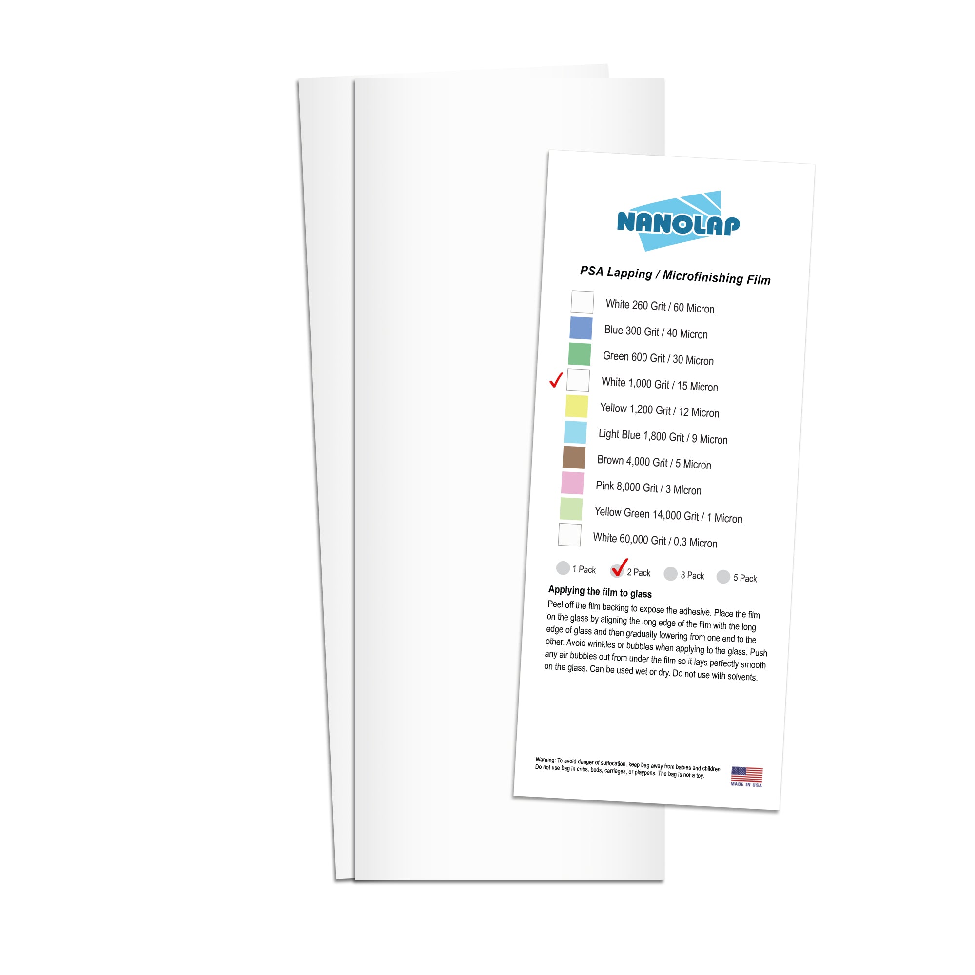 NANOLAP PSA Lapping Film 15 Micron (1,000 Grit) Adhesive Polishing Paper (2-Piece)