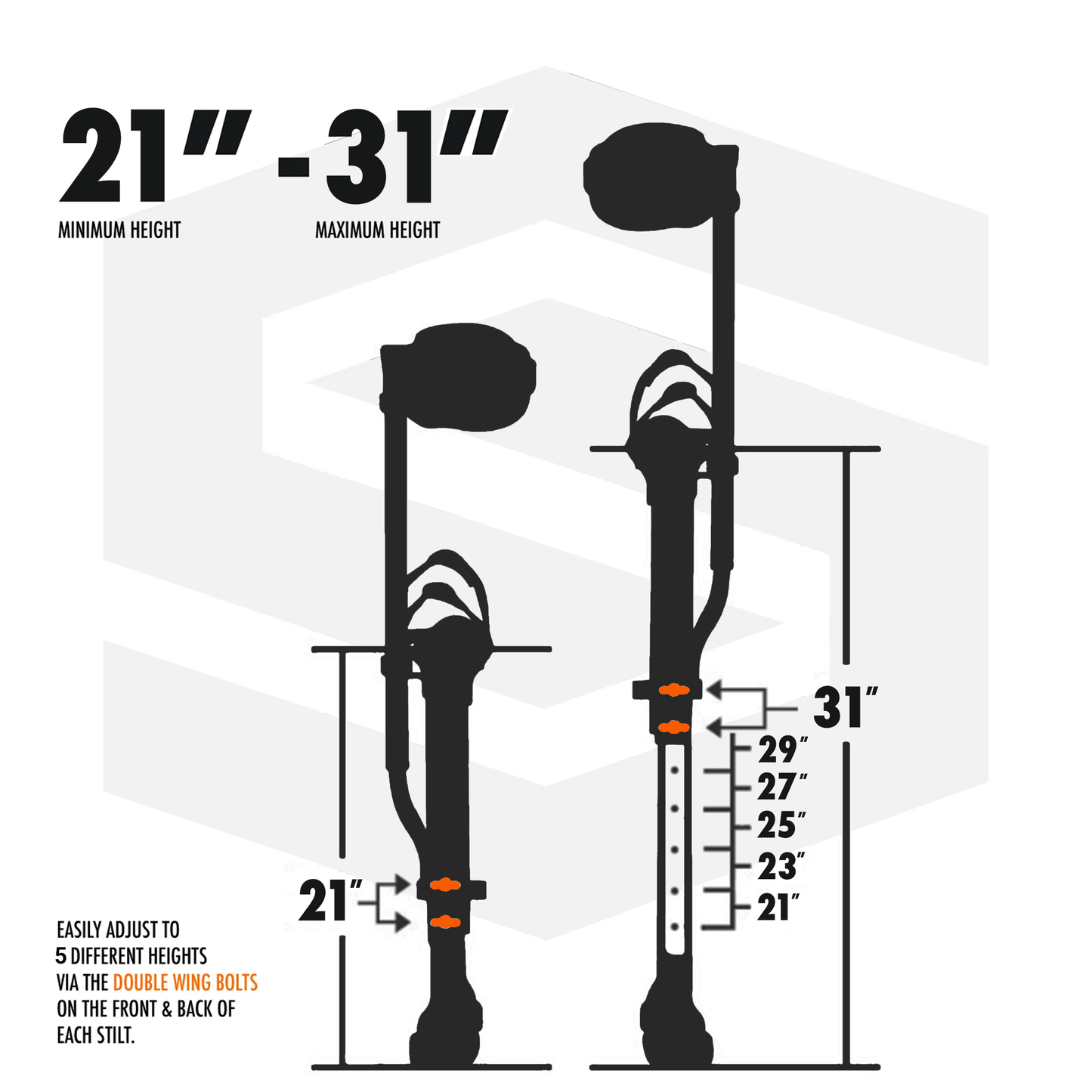 SurPro Double-Sided Drywall Stilts, Aluminum Base, 21” - 31” Height, QuadLock Contractor-Grade Stilts with Patented FLEXION Foot System (S2X-A-2131) for Drywallers, Painters, Stilts Drywall