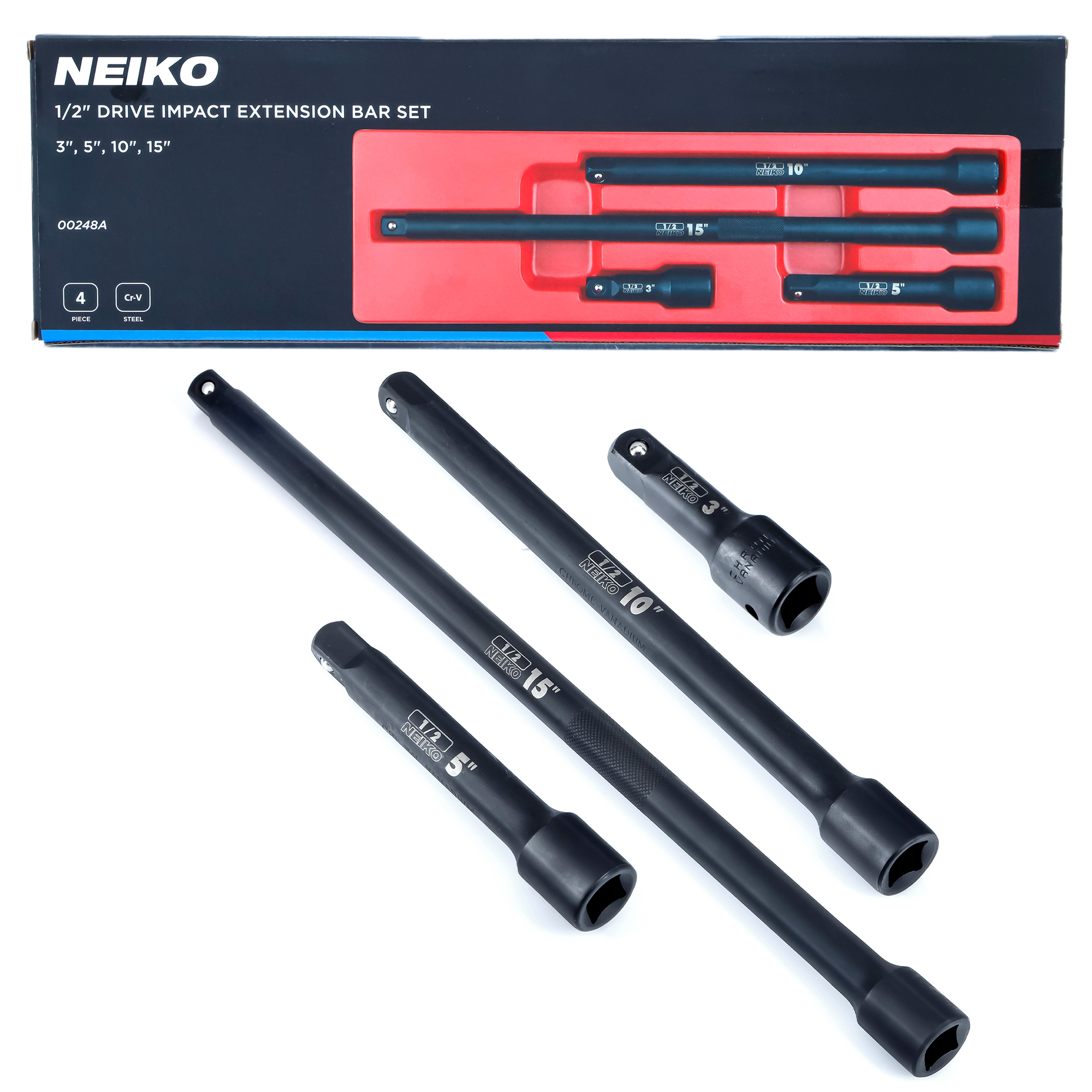 1/2” Drive Impact Extension Bar Set – CrV Steel (4-Piece)