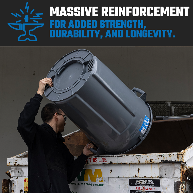 MAGNUM 55 Gallon Trash Can, Construction Grade, Heavy Duty Plastic, Jobsite Ready for Handling and Holding Garbage CMTC-C000-55G02 (2 Pack)
