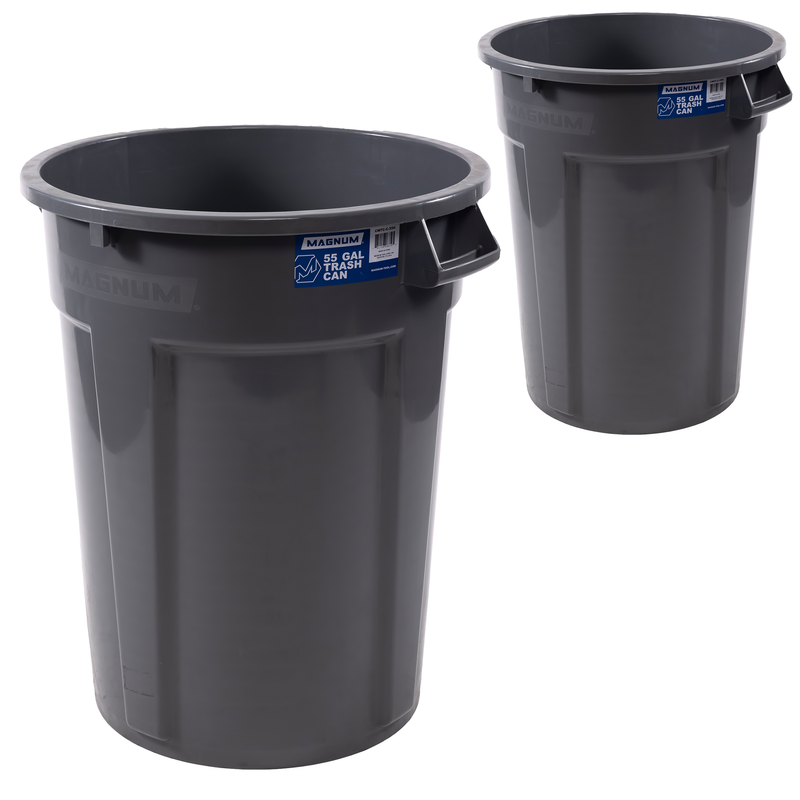 MAGNUM 55 Gallon Trash Can, Construction Grade, Heavy Duty Plastic, Jobsite Ready for Handling and Holding Garbage CMTC-C000-55G02 (2 Pack)
