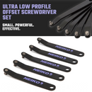 NEIKO 01320A Ultra Low Profile Offset Screwdriver Hex Set, 5 Pc, Heavy Duty S2 Steel Construction, SAE, 10mm Bit Depth, Angled Hex Bit, Bent Screwdriver for Tight Spaces, Allen Wrench Keychain