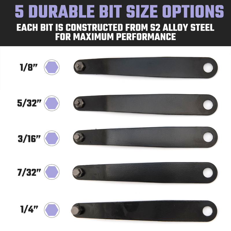 NEIKO 01320A Ultra Low Profile Offset Screwdriver Hex Set, 5 Pc, Heavy Duty S2 Steel Construction, SAE, 10mm Bit Depth, Angled Hex Bit, Bent Screwdriver for Tight Spaces, Allen Wrench Keychain