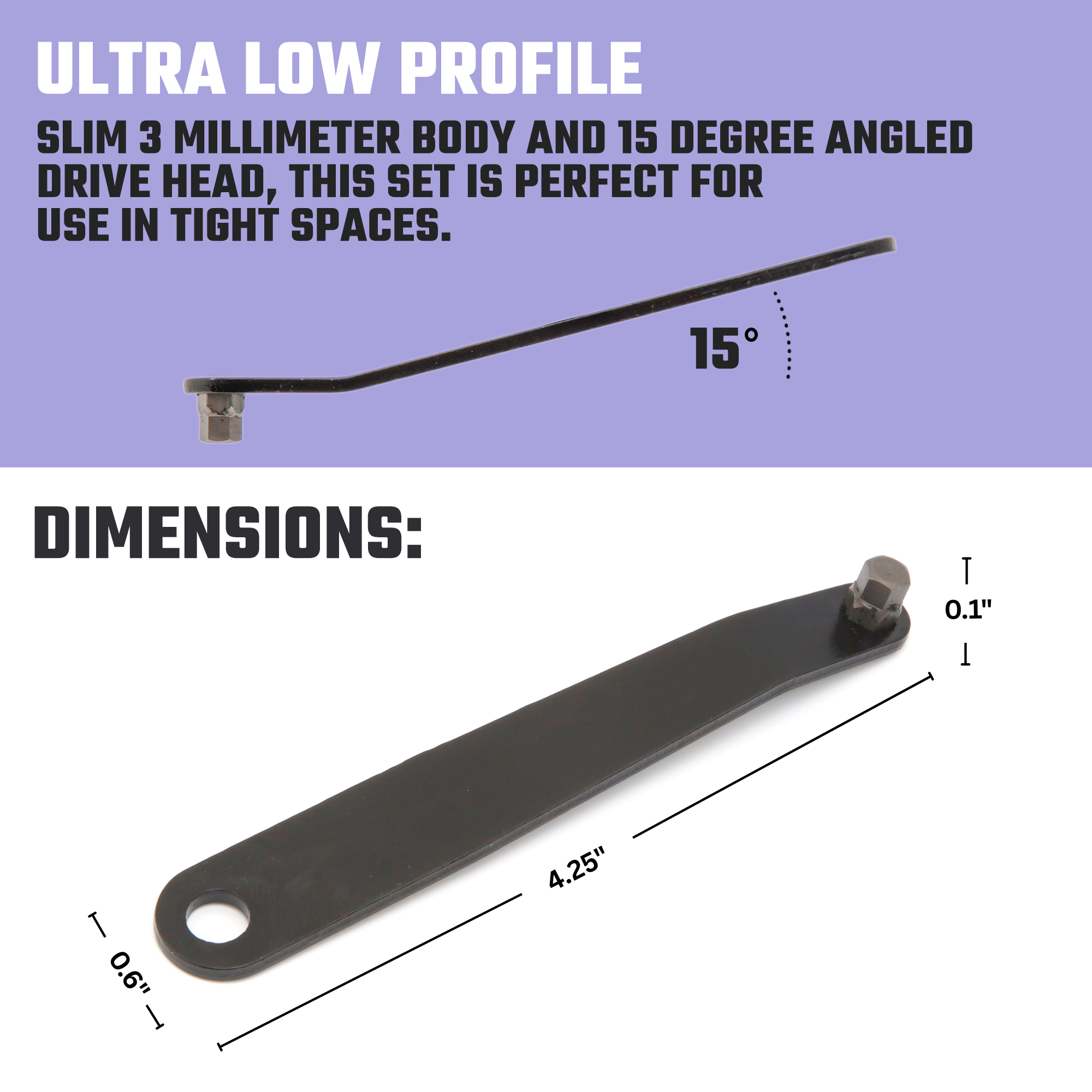 Ultra Low-Profile Offset Hex Screwdriver Set – SAE, S2 Steel (5-Piece)