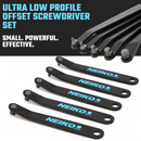 NEIKO 01321A Ultra Low Profile Offset Screwdriver Hex Set, 5 Pc, Heavy Duty S2 Steel Construction, MM, 10mm Bit Depth, Angled Hex Bit, Bent Screwdriver for Tight Spaces, Allen Wrench Keychain
