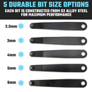 NEIKO 01321A Ultra Low Profile Offset Screwdriver Hex Set, 5 Pc, Heavy Duty S2 Steel Construction, MM, 10mm Bit Depth, Angled Hex Bit, Bent Screwdriver for Tight Spaces, Allen Wrench Keychain
