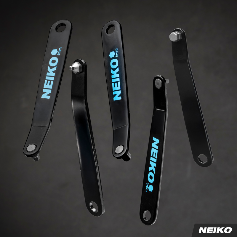 NEIKO 01321A Ultra Low Profile Offset Screwdriver Hex Set, 5 Pc, Heavy Duty S2 Steel Construction, MM, 10mm Bit Depth, Angled Hex Bit, Bent Screwdriver for Tight Spaces, Allen Wrench Keychain