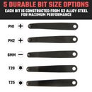 NEIKO 01322A Ultra Low Profile Offset Screwdriver & Torx Set, 5 Pc, Heavy Duty S2 Steel Construction, SAE, 10mm Bit Depth, Angled Hex Bit, Bent Screwdriver for Tight Spaces, Allen Wrench Keychain