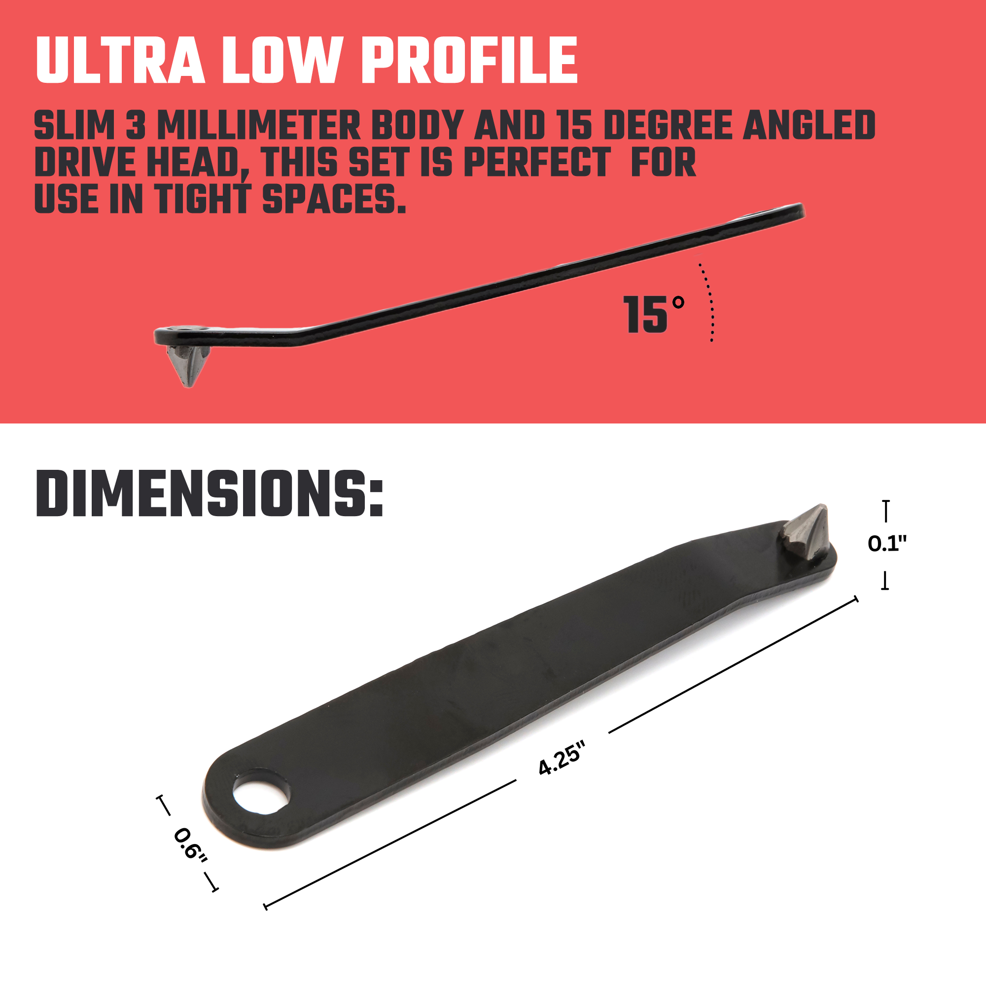 Ultra Low-Profile Offset Hex Screwdriver Set – SAE, S2 Steel (5-Piece)