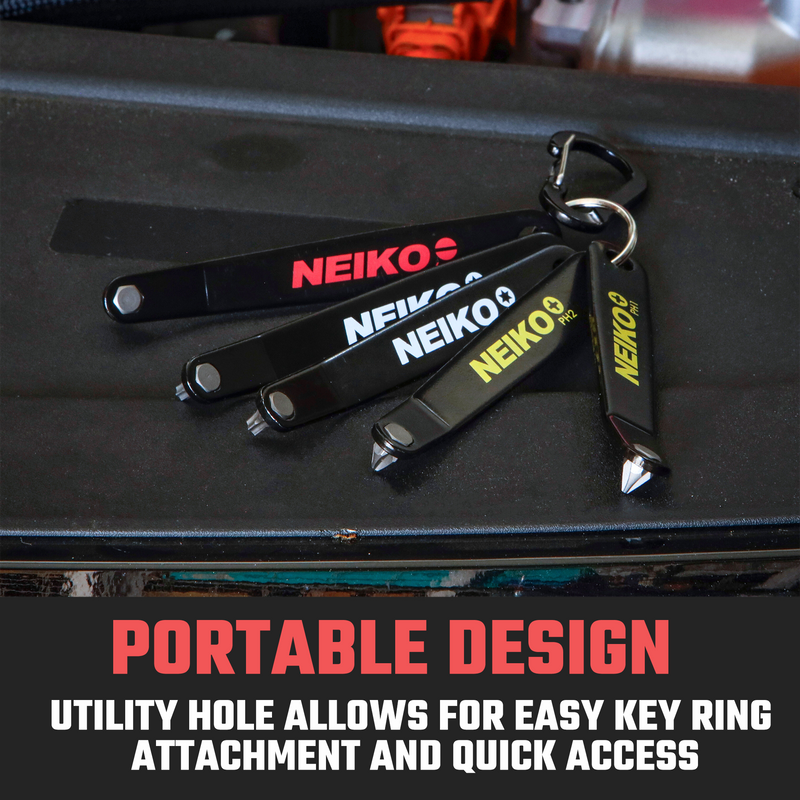 NEIKO 01322A Ultra Low Profile Offset Screwdriver & Torx Set, 5 Pc, Heavy Duty S2 Steel Construction, SAE, 10mm Bit Depth, Angled Hex Bit, Bent Screwdriver for Tight Spaces, Allen Wrench Keychain
