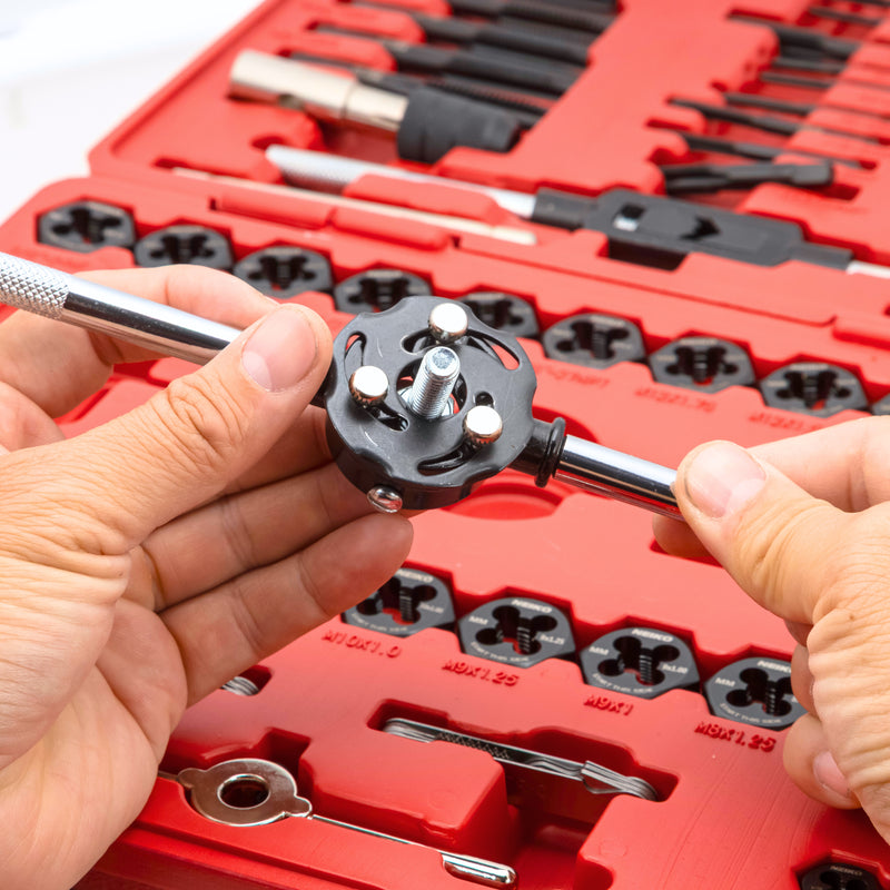 NEIKO Tap and Die Set, 76 Piece, Metric and Standard, Rethreading, Cutting, Repairing Threading Tool for External & Internal Thread Tap Set, SAE & MM, Hex Die, UNC, UNF, AND NPT Threads, Complete Kit