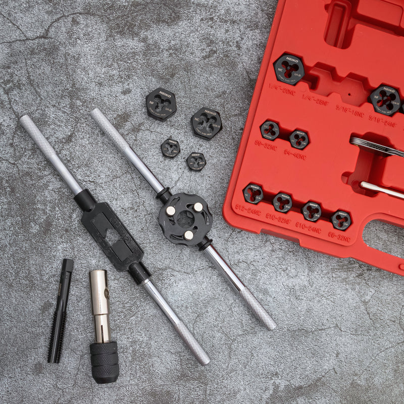 NEIKO Tap and Die Set, 76 Piece, Metric and Standard, Rethreading, Cutting, Repairing Threading Tool for External & Internal Thread Tap Set, SAE & MM, Hex Die, UNC, UNF, AND NPT Threads, Complete Kit