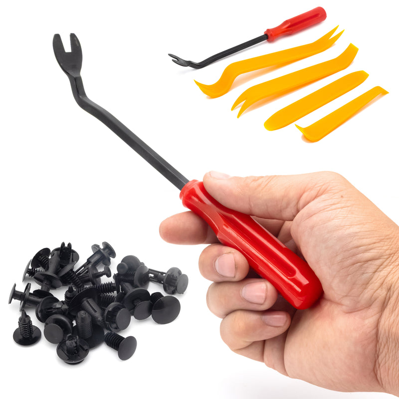 NEIKO 50550A Retainer Clips Assortment, 245pc Automotive Fasteners, Car Bumper Clip for Fender Liner, Door Panel Plastic Clips, Plastic Rivets, Trim Removal Pry Bar Tool, GM, Toyota, Ford, Honda