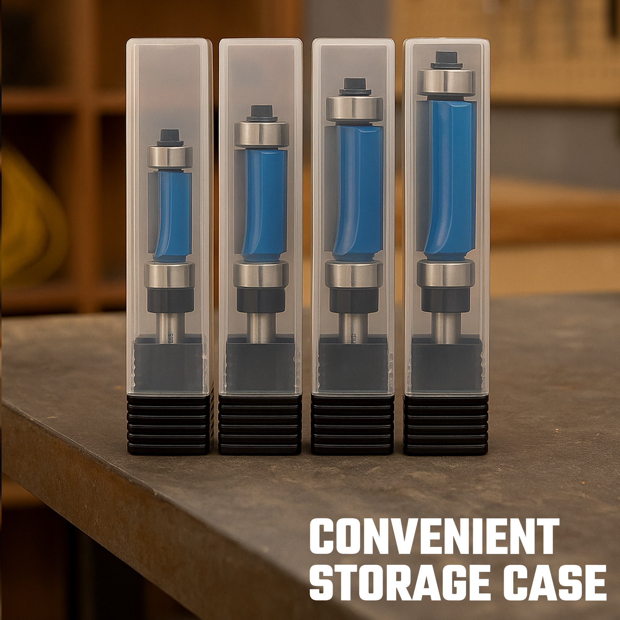 Flush Trim Router Bit Set – Top & Bottom Bearing, 1/4” Shank (4-Piece)