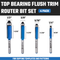 HILTEX 10102H Top Bearing Flush Trim Router Bit Set, 4 Pieces, 1/4 Inch Shank, CNC Woodworking Tool, 1/4" 5/16" 3/8" 1/12" Cutting Diameter for Copying Templates and Patterns, Overhang Trim