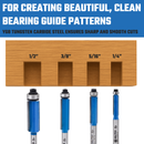 HILTEX 10102H Top Bearing Flush Trim Router Bit Set, 4 Pieces, 1/4 Inch Shank, CNC Woodworking Tool, 1/4" 5/16" 3/8" 1/12" Cutting Diameter for Copying Templates and Patterns, Overhang Trim