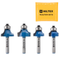 HILTEX 10109H Top Bearing Roundover Router Bit Set, 4 Pieces, 1/4 Inch Shank, CNC Woodworking Tool, 1/8" 3/16" 1/4" 5/16" Cutting Radius for Round Edging, Cabinet Edges