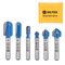 HILTEX 10106H 90 Degree V-Groove and Round Nose Router Bit Set, 6 Pieces, 1/4 Inch Shank, Double Flute V-Grooving Roundnose 3D CNC Woodworking Tool, 1/4" 3/8" (13/32”) 1/2" Cutting Diameters