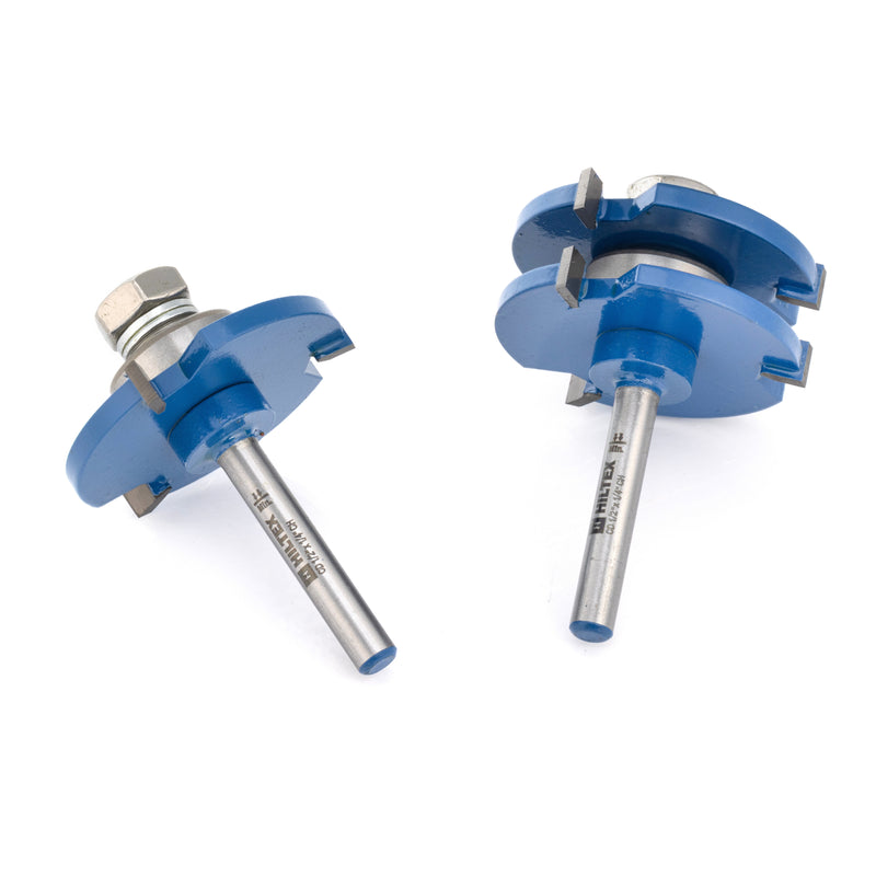 HILTEX 10110H Tongue and Groove Router Bit Set, 2 Pieces, 1/4 Inch Shank, Adjustable 3 Teeth T-Shape Wood Milling Cutter Woodworking Tool, 1/2-Inch Cutting Depth 1/4-Inch Tongue Height