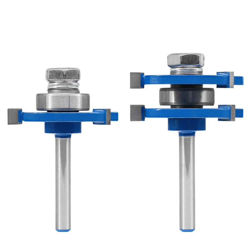 HILTEX 10110H Tongue and Groove Router Bit Set, 2 Pieces, 1/4 Inch Shank, Adjustable 3 Teeth T-Shape Wood Milling Cutter Woodworking Tool, 1/2-Inch Cutting Depth 1/4-Inch Tongue Height