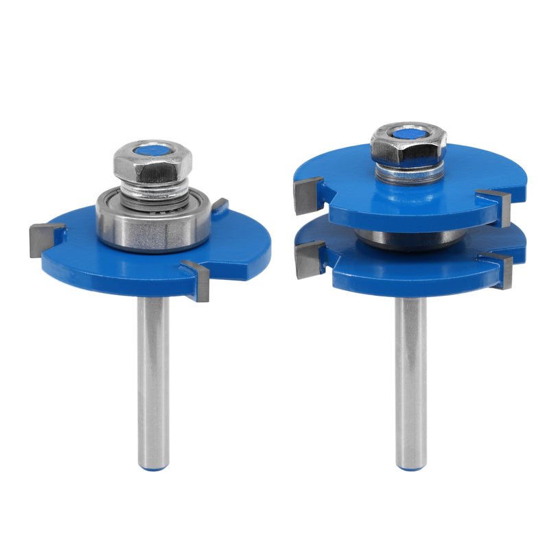 HILTEX 10110H Tongue and Groove Router Bit Set, 2 Pieces, 1/4 Inch Shank, Adjustable 3 Teeth T-Shape Wood Milling Cutter Woodworking Tool, 1/2-Inch Cutting Depth 1/4-Inch Tongue Height