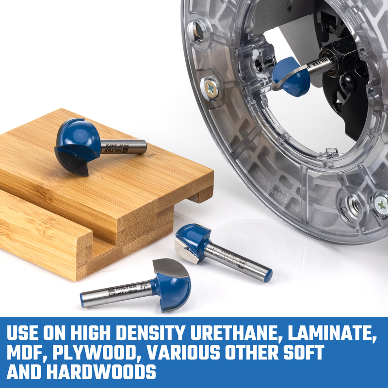 HILTEX 10107H Cove Box Router Bit Set, 8 Pieces, 1/4 Inch Shank, Double Flute Radius Cove Router Bit, Round Nose, Woodworking Tool, 1/4" 5/16" 3/8" 1/2" 5/8" 3/4" 7/8" 1" Diameter