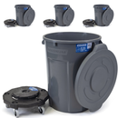 MAGNUM Gray 32 Gallon Trash Can Set (Trash Can, Quiet Dolly, and Reinforced Lid), Construction Grade, Jobsite Ready, Non-Marking Wheels & Casters for Rolling Garbage CMTC-CLD0-32G04 (4 Set)