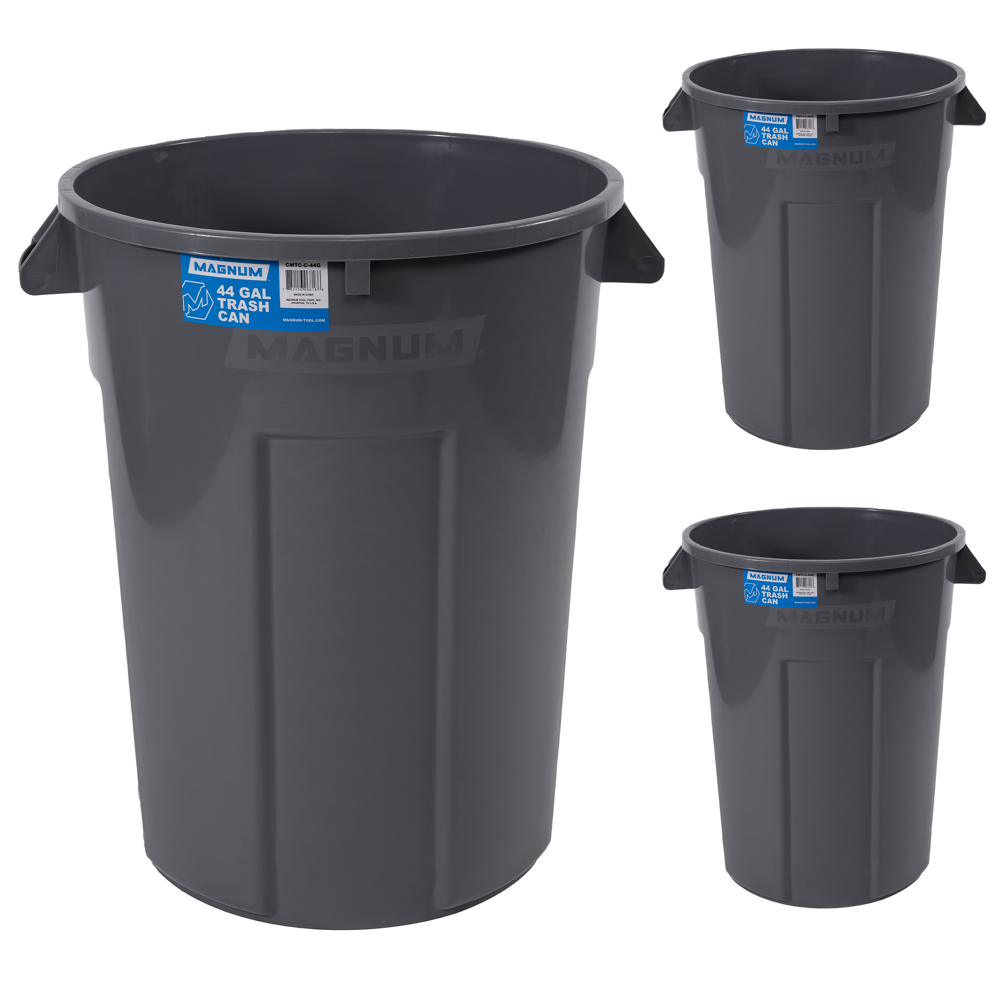 Gray 44-Gallon Heavy-Duty Trash Can (3-Pack)