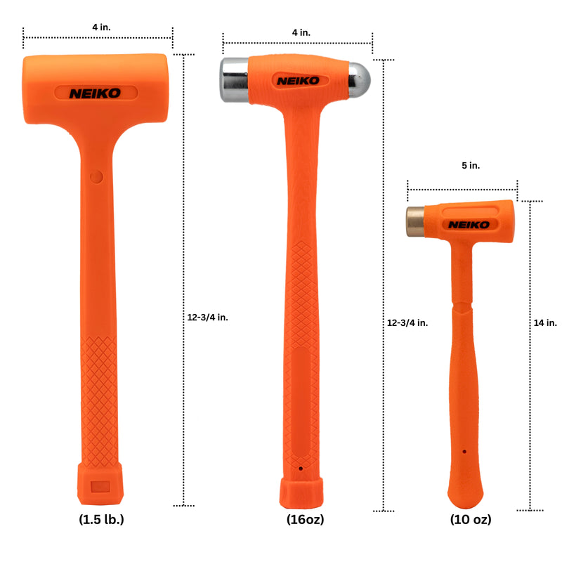 NEIKO 02889A Dead Blow Hammer Set, 3-Piece Variety Pack, 1-1/2 LB Deadblow, 12oz Brass Cap, 16oz Ball-Peen, Brass, Dead Blow Mallet, Soft Blow