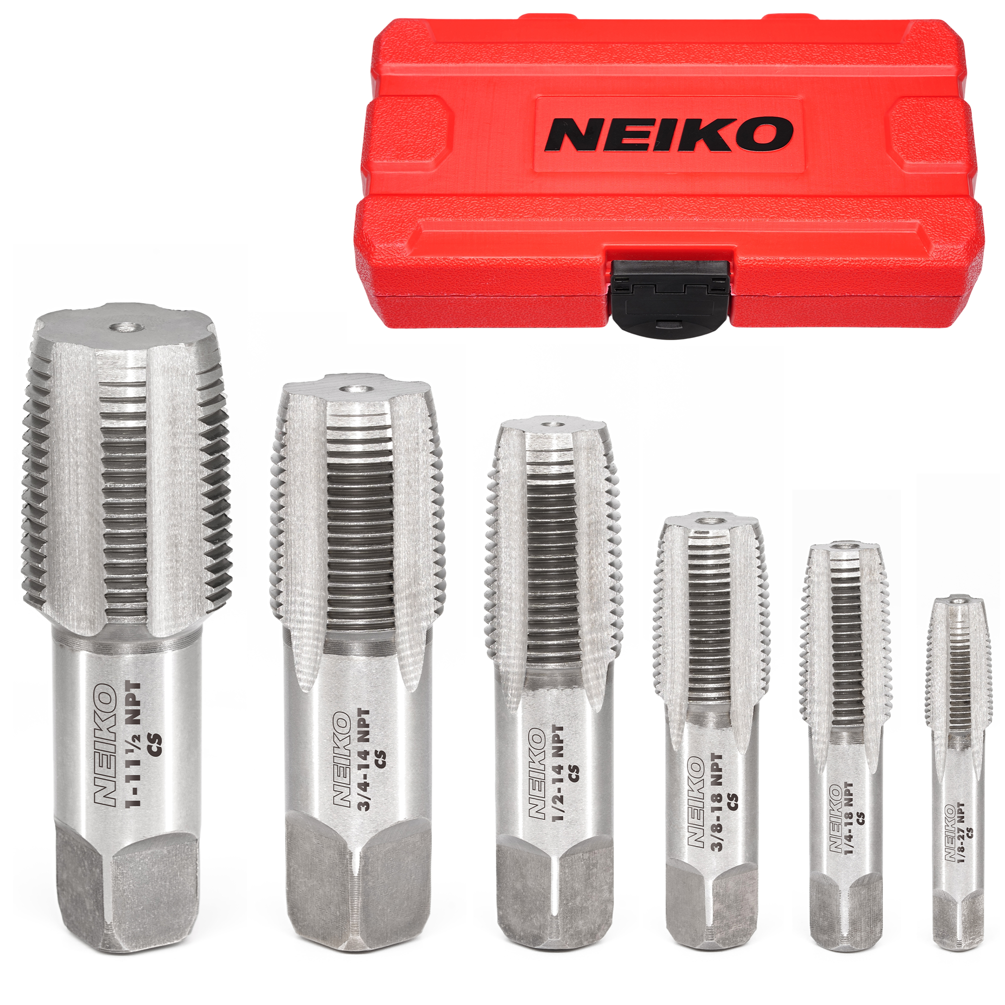 NPT Pipe Thread Tap Set – 1/8”–1”, Tapered NPT Taps (6-Piece)