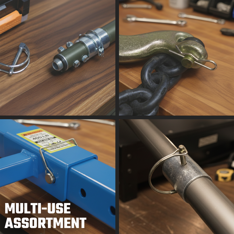 Neiko 50418A Trailer Hitch Pin Clip Set, 202 Pc O-Ring Locking Trailer Pin Clips, Zinc Plated, Steel Square Tractor, Double Line, Linch, PTO and Hairpin Cotter Pins