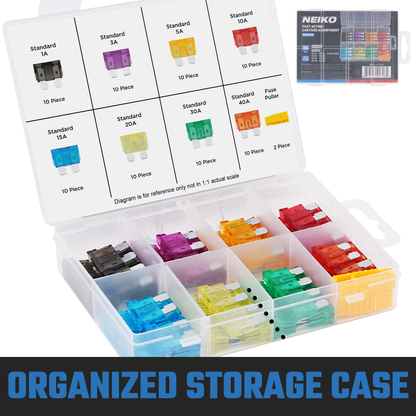 Automotive Fuse Assortment Kit – Standard Size, 1A–40A (80-Piece)