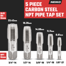 NEIKO 00930A NPT Pipe Tap Set, 5-Piece, Copper, Brass and PVC Pipe Threader 1/8"-27, 1/4"-18, 3/8"-18, 1/2"-14, 3/4"-14 NPT Pipe Threading Tool Taper Taps, Plumbing Rethreading, Thread Tapping
