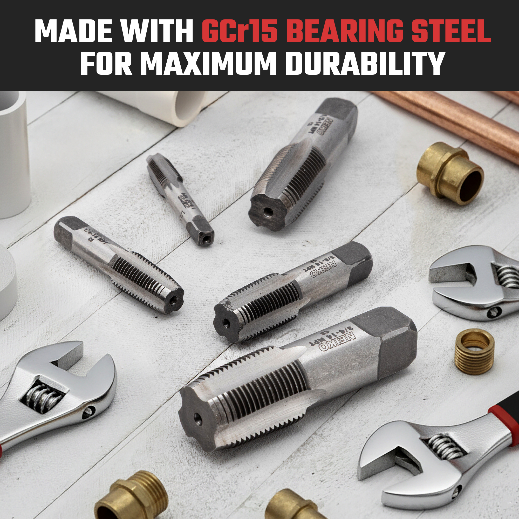 NPT Pipe Tap Set – 1/8”–3/4”, Tapered Threading Taps (5-Piece)