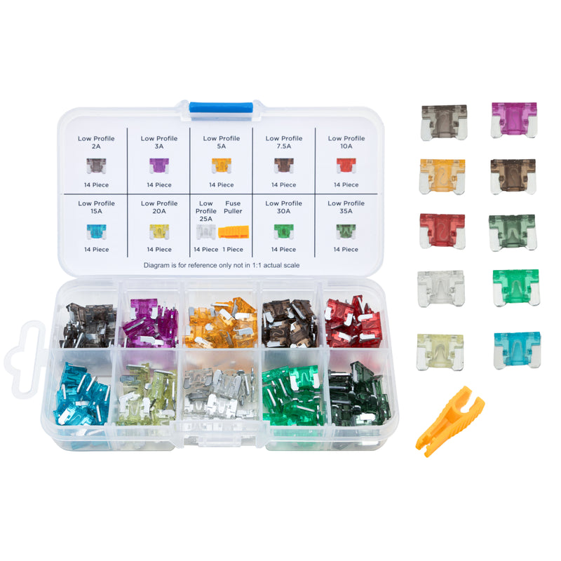 NEIKO 50506A Low Profile Mini Car Fuses Assortment Set, 140pc, Fast Acting, Auto Fuses Kit, Micro Sizes, 2A, 3A, 5A, 7.5A, 10A, 15A, 20A, 25A, 30A, & 35 Amp, Marine Boat, RV, Car Fuse Kit, Fuse Puller