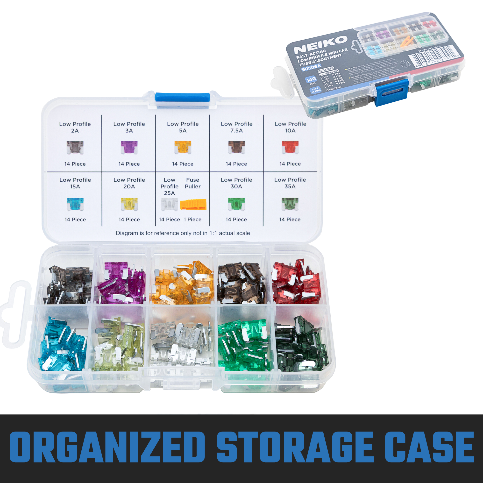 Low-Profile Mini Fuse Assortment Kit – 2A–35A (140-Piece)