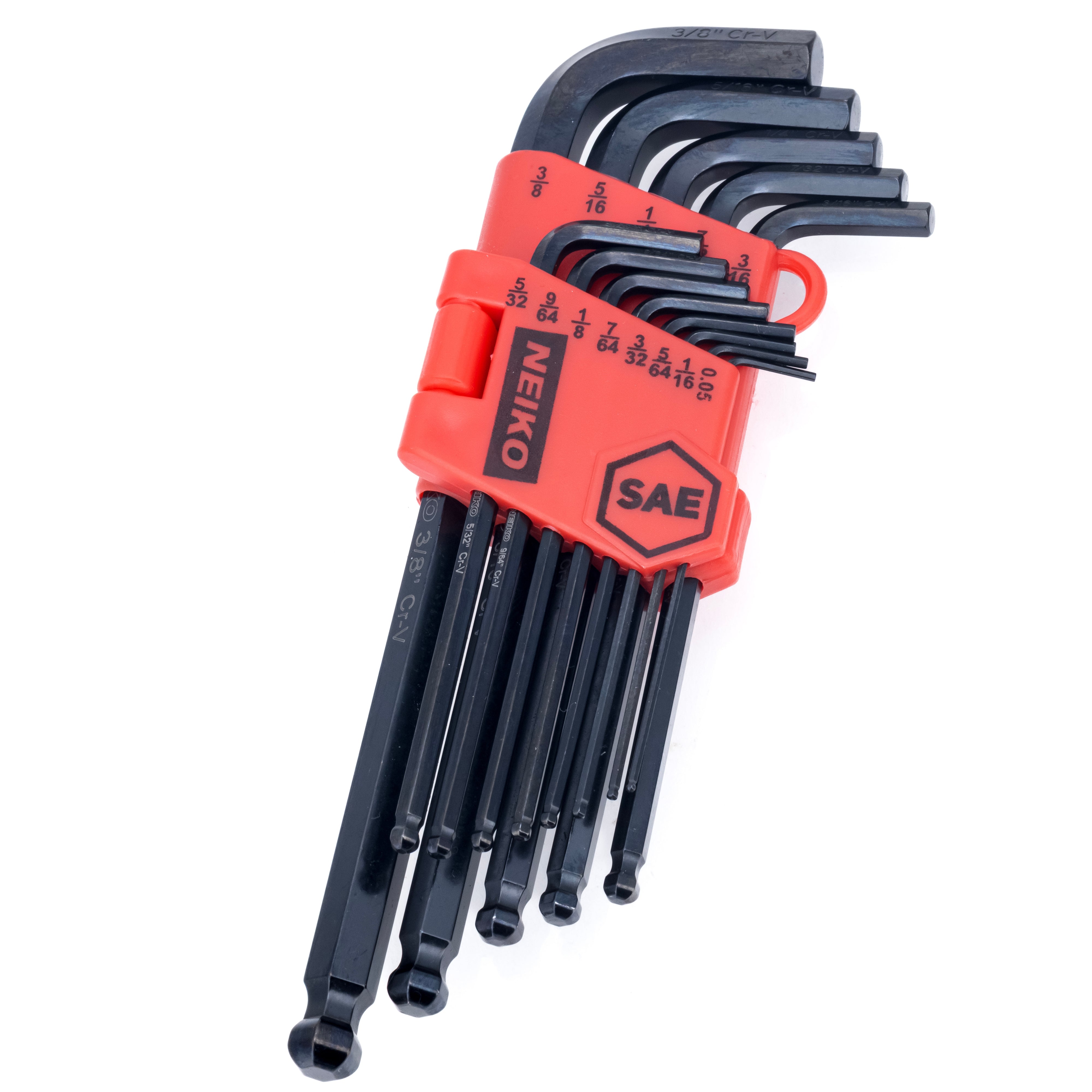 NEIKO 01101A Standard Allen Wrench Set, 13 Piece Ball End Hex Key Set, SAE Long Allen Keys 0.05” to 3/8 Inch Hex Wrench Set for Bike Bicycle Repair, Black Oxide Chrome Vanadium, Hanging Storage Case