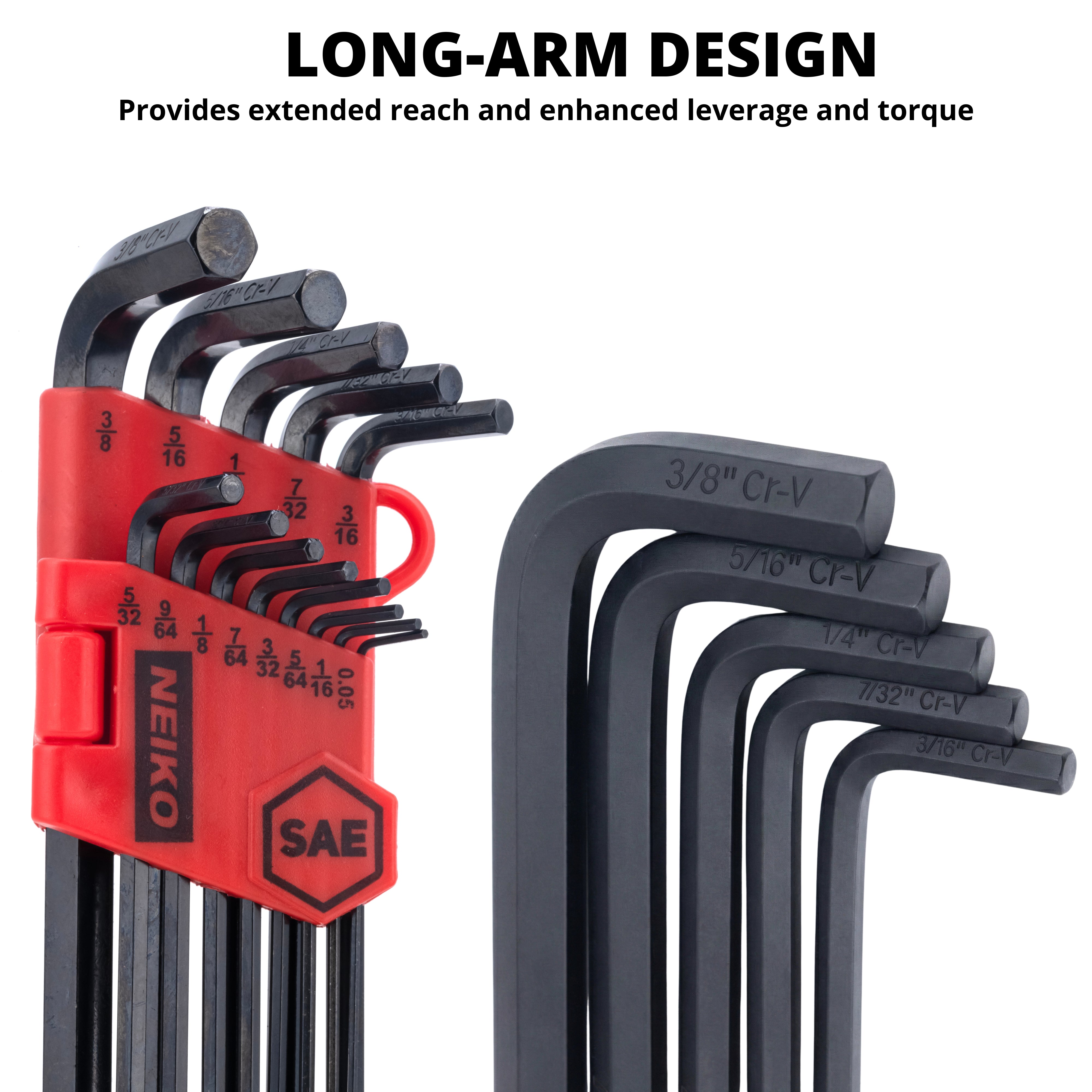 NEIKO 01101A Standard Allen Wrench Set, 13 Piece Ball End Hex Key Set, SAE Long Allen Keys 0.05” to 3/8 Inch Hex Wrench Set for Bike Bicycle Repair, Black Oxide Chrome Vanadium, Hanging Storage Case
