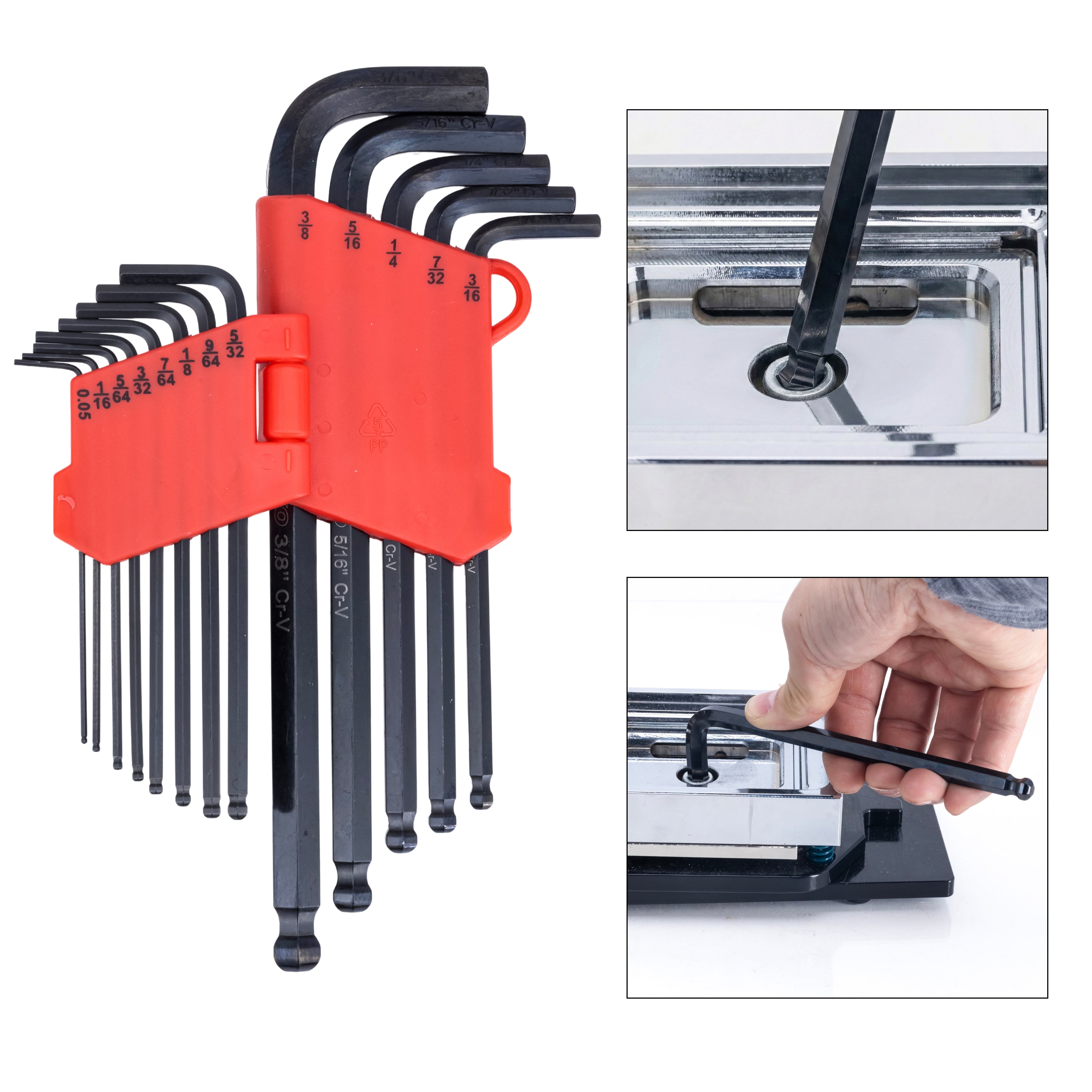 NEIKO 01101A Standard Allen Wrench Set, 13 Piece Ball End Hex Key Set, SAE Long Allen Keys 0.05” to 3/8 Inch Hex Wrench Set for Bike Bicycle Repair, Black Oxide Chrome Vanadium, Hanging Storage Case