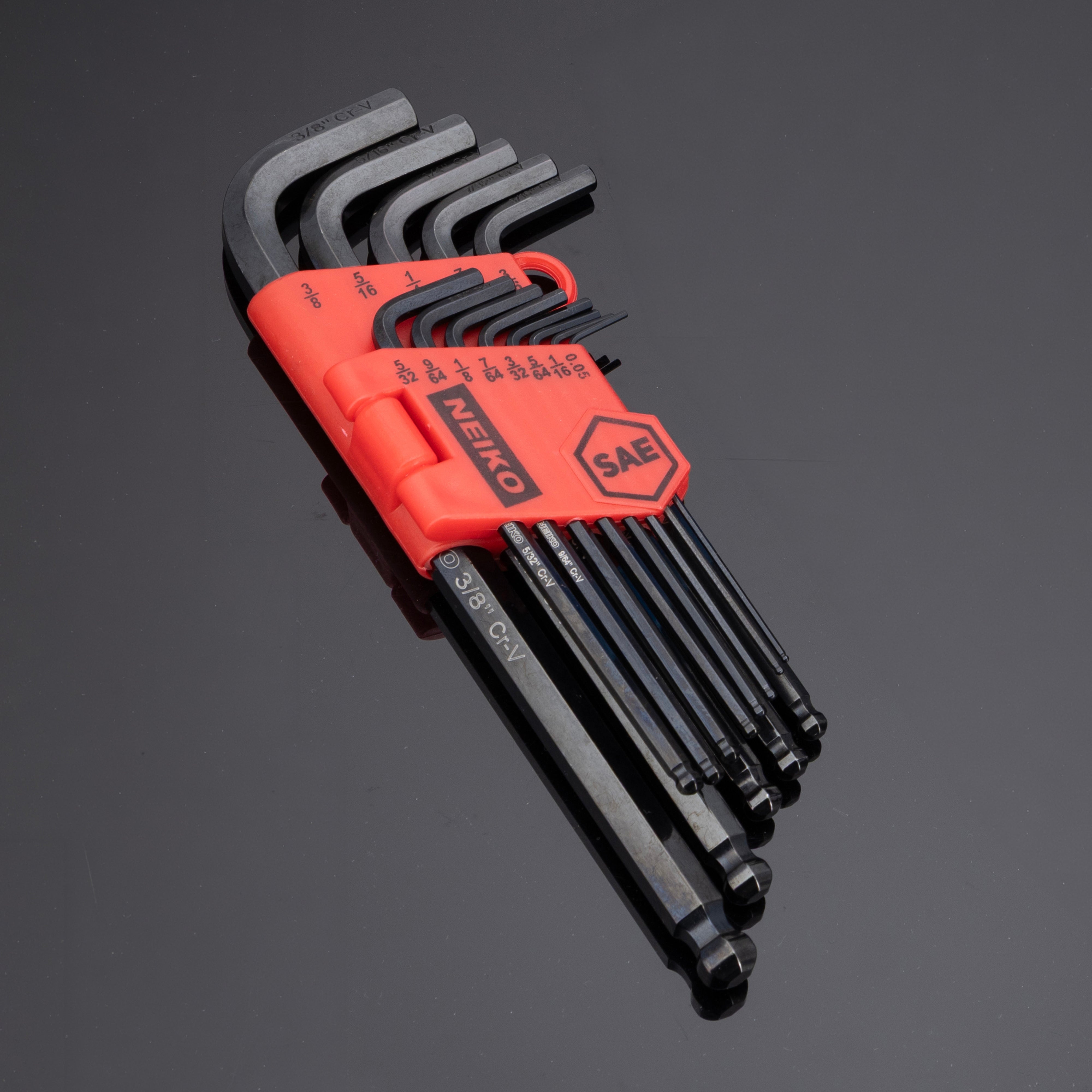 NEIKO 01101A Standard Allen Wrench Set, 13 Piece Ball End Hex Key Set, SAE Long Allen Keys 0.05” to 3/8 Inch Hex Wrench Set for Bike Bicycle Repair, Black Oxide Chrome Vanadium, Hanging Storage Case