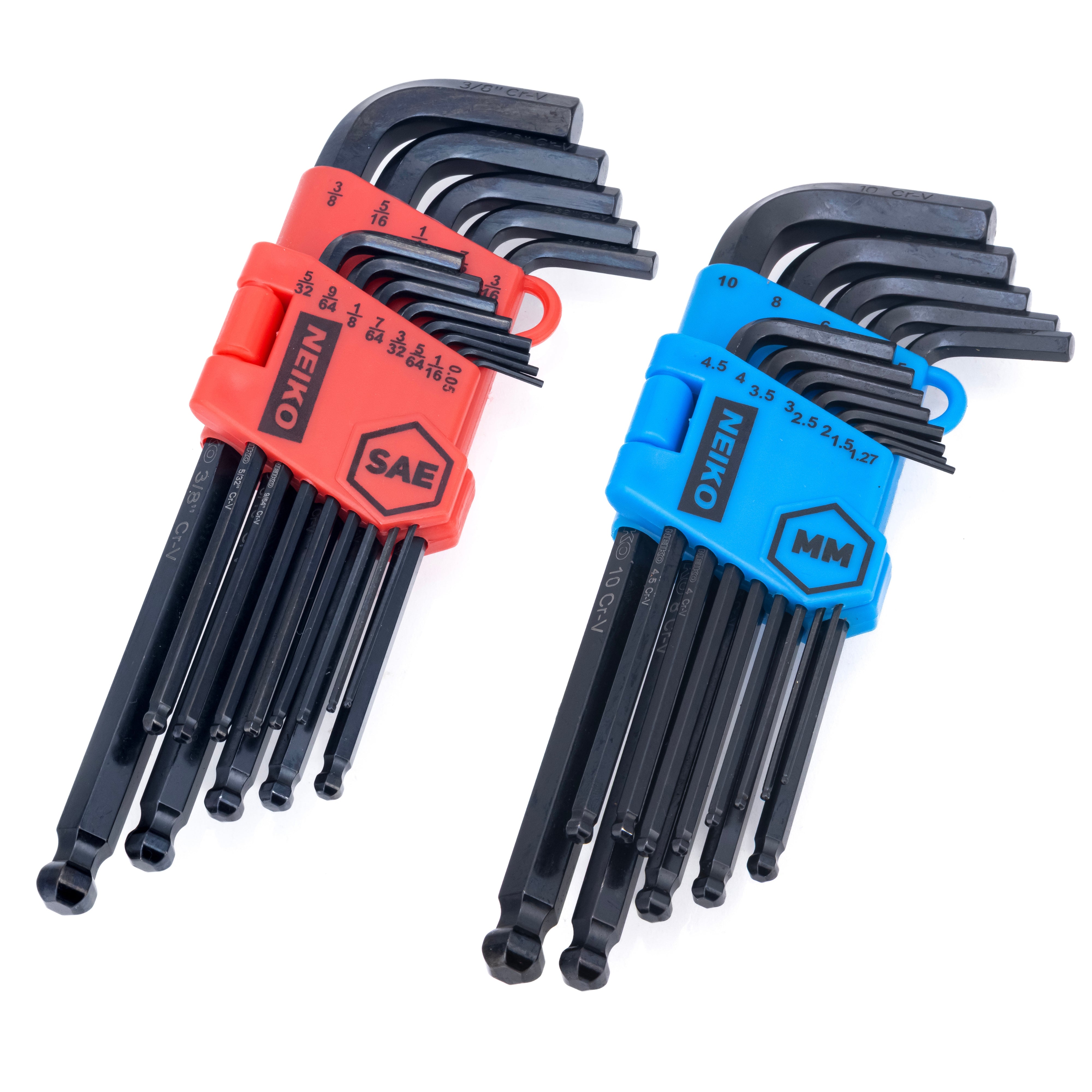 NEIKO 01103A Metric and Standard Allen Wrench Set, 26 Piece Ball End Hex Key Set, SAE & MM Long Allen Keys 1.27mm to 10mm & 0.05” to 3/8 Inch, Hex Wrench, Black Oxide Chrome Vanadium, Storage Case