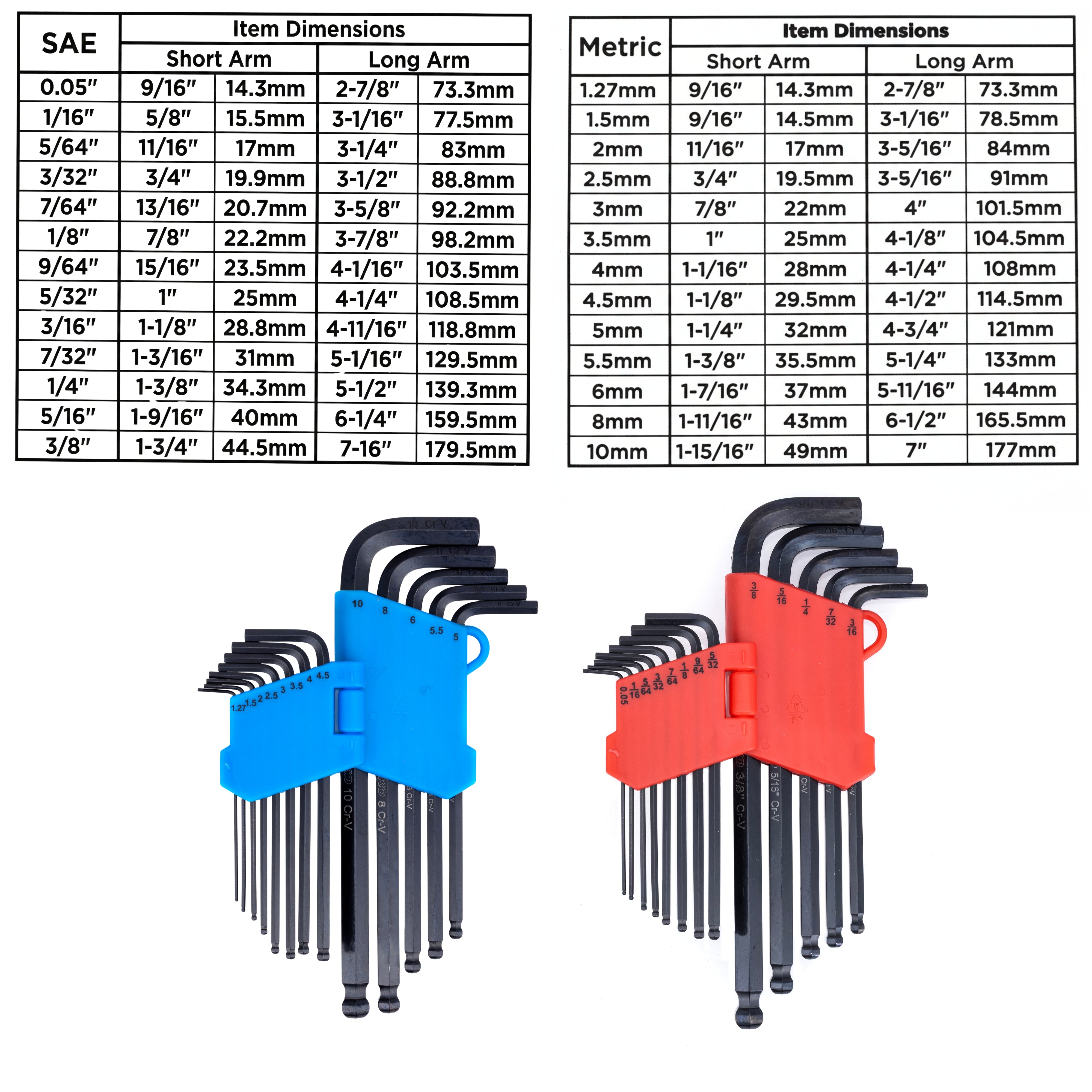 NEIKO 01103A Metric and Standard Allen Wrench Set, 26 Piece Ball End Hex Key Set, SAE & MM Long Allen Keys 1.27mm to 10mm & 0.05” to 3/8 Inch, Hex Wrench, Black Oxide Chrome Vanadium, Storage Case