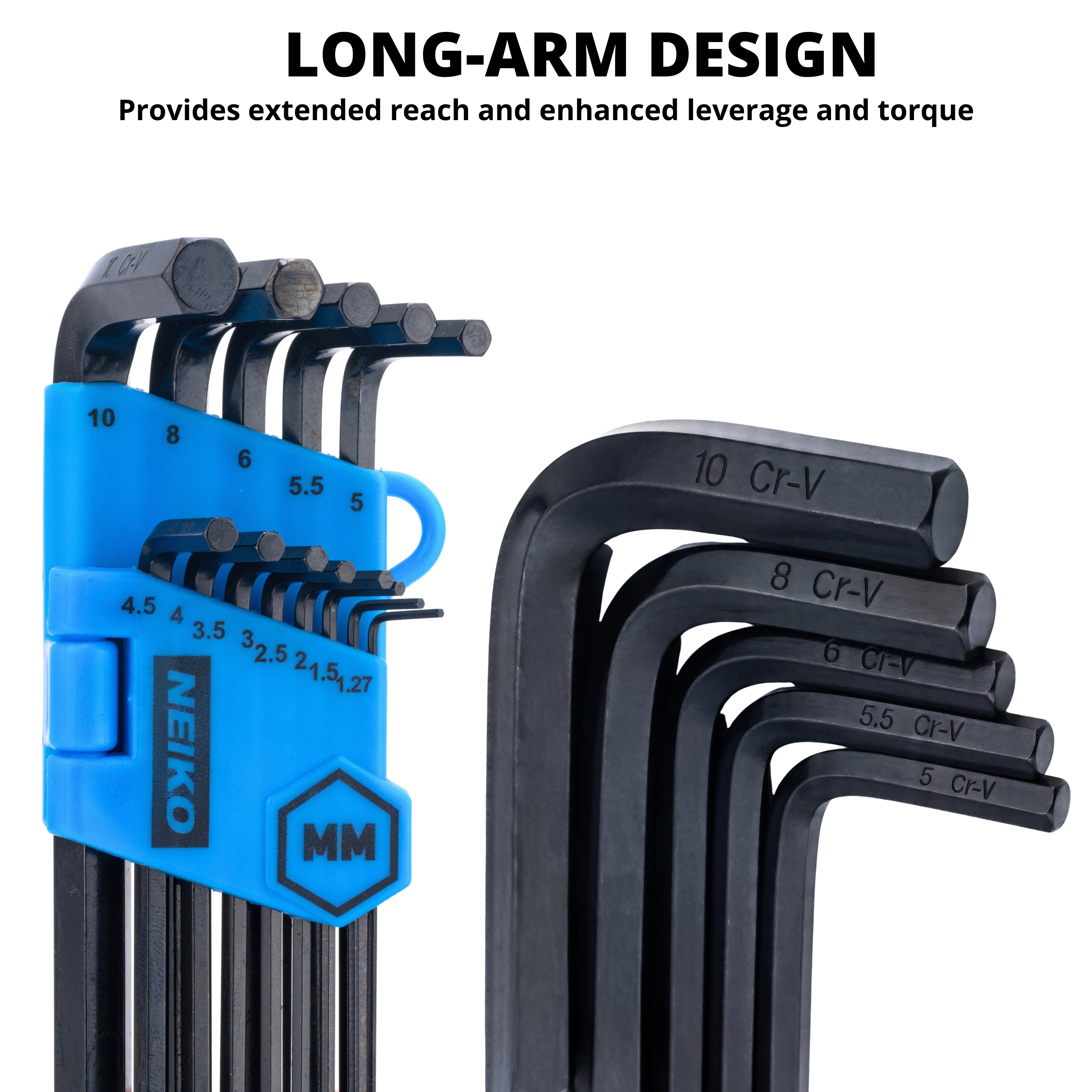 NEIKO 01103A Metric and Standard Allen Wrench Set, 26 Piece Ball End Hex Key Set, SAE & MM Long Allen Keys 1.27mm to 10mm & 0.05” to 3/8 Inch, Hex Wrench, Black Oxide Chrome Vanadium, Storage Case