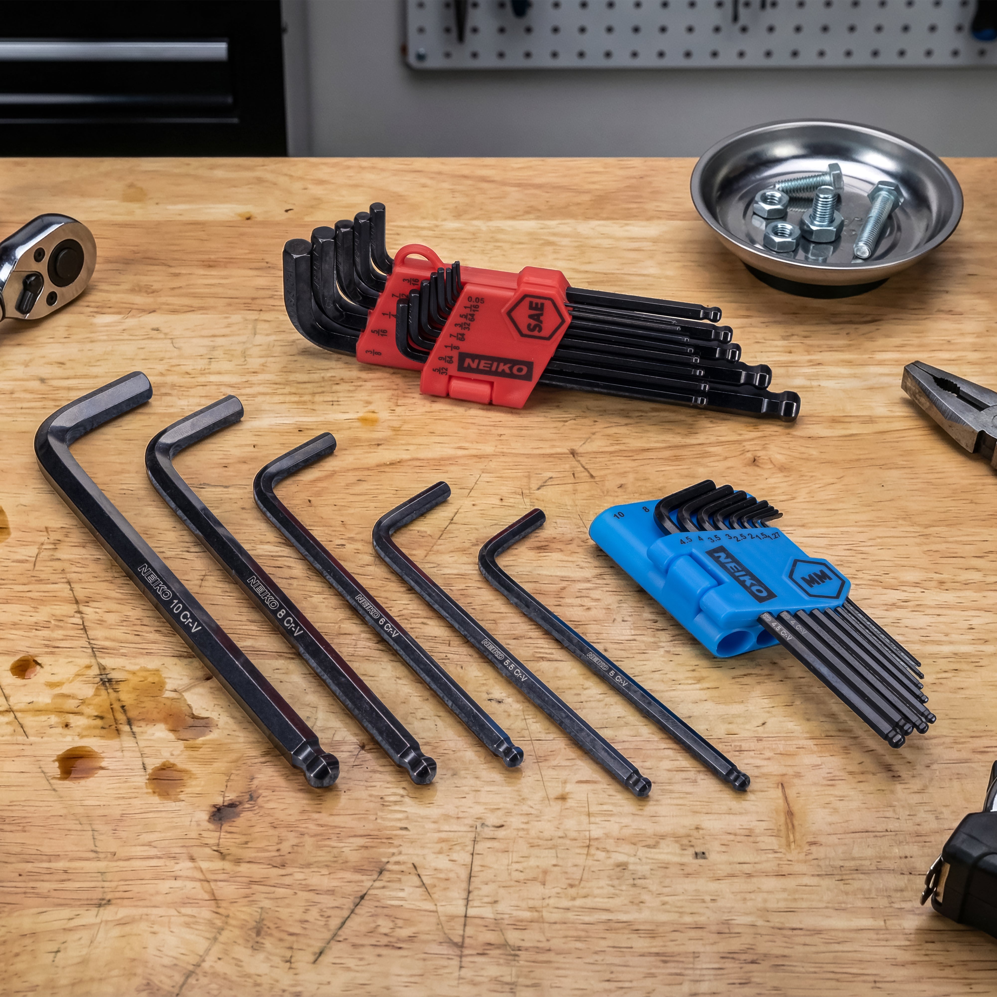 NEIKO 01103A Metric and Standard Allen Wrench Set, 26 Piece Ball End Hex Key Set, SAE & MM Long Allen Keys 1.27mm to 10mm & 0.05” to 3/8 Inch, Hex Wrench, Black Oxide Chrome Vanadium, Storage Case