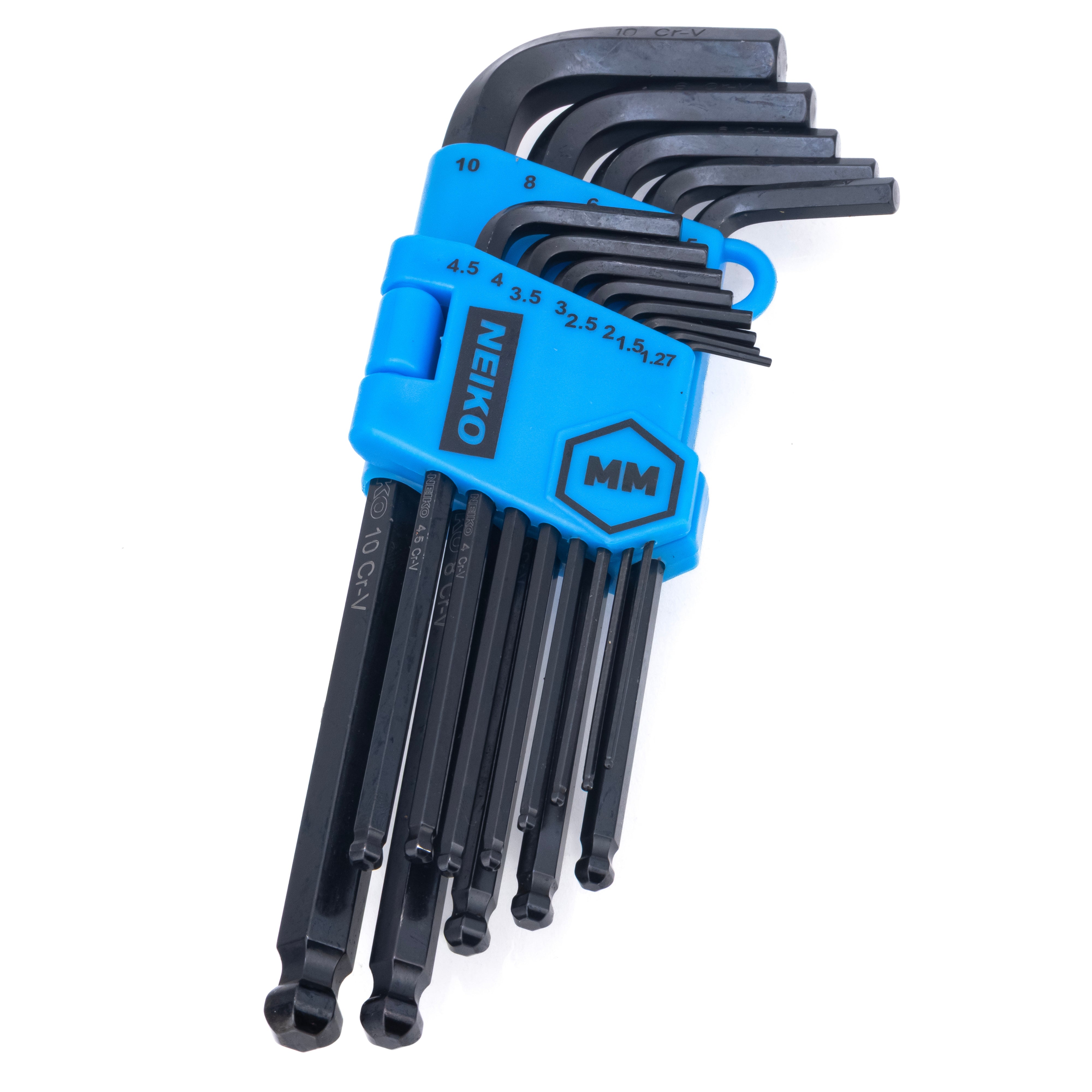 NEIKO 01100A Metric Allen Wrench Set, 13 Piece Ball End Hex Key Set, Long Allen Keys 1.27mm to 10mm Hex Wrench Set for Bike Bicycle Repair, Black Oxide Chrome Vanadium, Hanging Storage Case