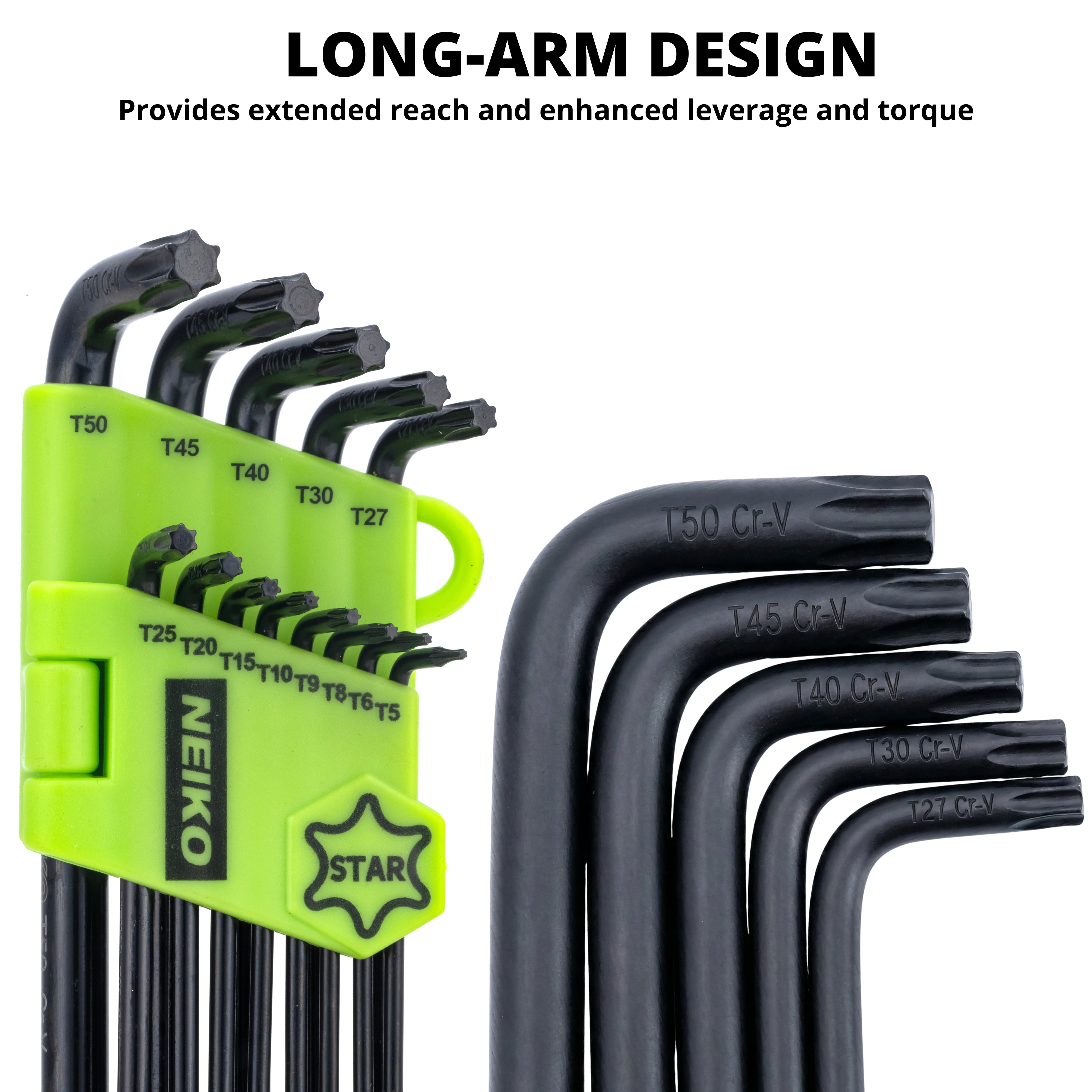 NEIKO 01104A Master Allen Wrench Set, 39 Pc Ball End Hex Key Set, Metric, Standard & Torx, SAE & MM Long Allen Keys 1.27mm to 10mm & 0.05” to 3/8 Inch and T5 to T50, Black Oxide Chrome Vanadium